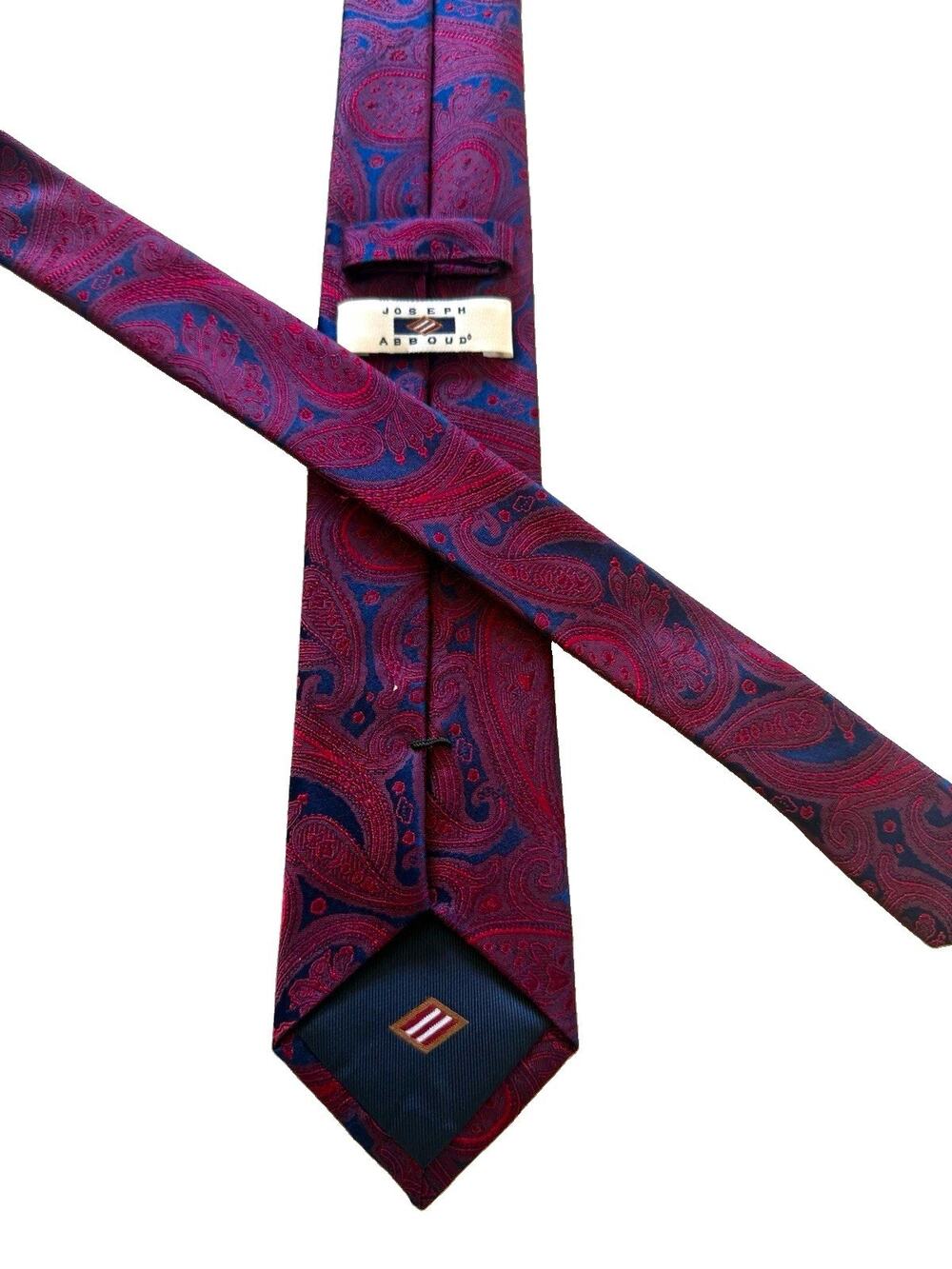Joseph Abboud Men's Paisley Silk Jacquard Tie Burgundy Blue Logo Long